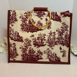 Maroon historical figures on off white background soft tote